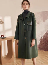 Olive green single-breasted cashmere winter long wool coat women - FashionByTeresa